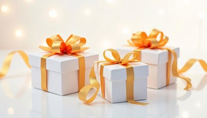 Elegant White Gift Boxes with Golden Ribbons