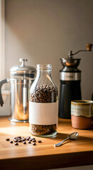 Coffee Still Life: Beans, Press, and Grinder