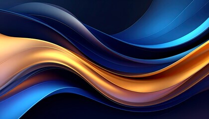 Abstract swirling gold and blue waves on dark background