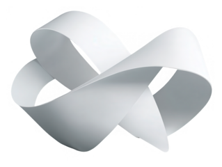 Minimal 3D ribbon loop sculpture, abstract shape, clean white material, isolated on transparent background