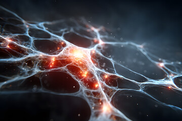 Abstract Network of Glowing Neurons and Connections in Dark Space