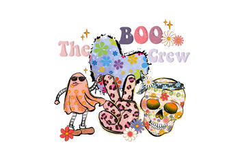 Naklejka premium The boo crew celebrates halloween with a retro vibe, Sublimation Design isolated on transparent background
