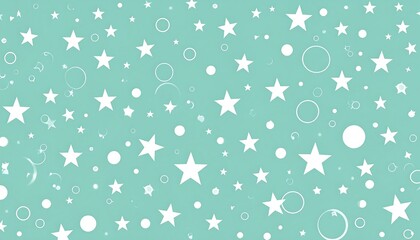 Pastel teal background with scattered white stars and circles