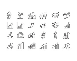 outline icons related to growth. Linear icon collection