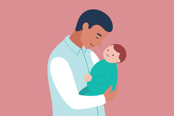 A father lovingly cradles his newborn baby in his arms