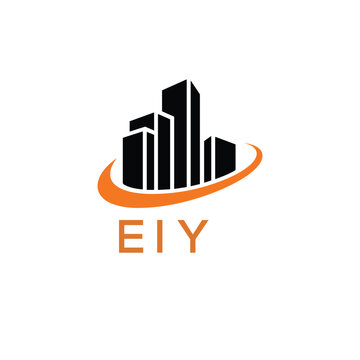 Modern Real Estate Building Logo with Urban Skyline and Orange Arc &ndash; EIY Construction or Property Brand Identity.
