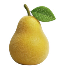 A single ripe yellow pear with a green leaf and stem isolated on a clean white background showcasing its natural beauty and freshness