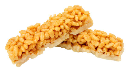 Toasted rice cereal and milk snack breakfast bar isolated on a white background