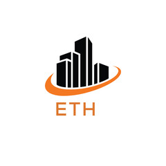 Modern Real Estate Building Logo with ETH Letters – Urban Construction & Architecture Branding. ETH Letter Logo.
