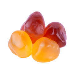Close-up of Red and Yellow Gummy Candies on a Dark Background, Isolated and Detailed