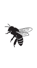 Silhouette illustration of a bee in flight, wings extended, showcasing its striped abdomen and detailed antennae.