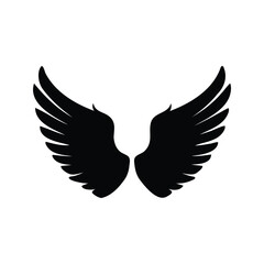 Symmetrical Silhouette Depiction of Angelic or Avian Wings Set Against White Backdrop