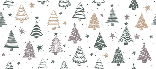 Christmas tree on white, hand drawn illustrations	
