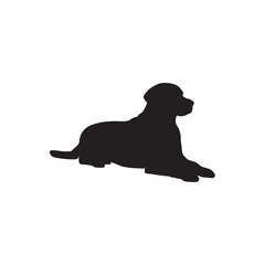 Resting retriever silhouette. Labrador lying down in profile, alert gaze.