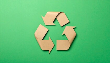 Recycled paper arrows forming a recycling symbol on a green background