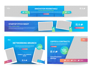 A set of templates for designing business meetings or other events such as presentations, networking brunches and round tables to attract professionals and investors.