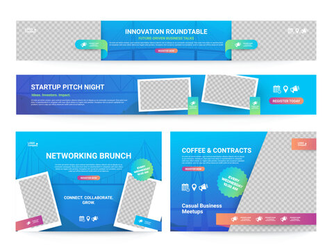 A set of templates for designing business meetings or other events such as presentations, networking brunches and round tables to attract professionals and investors.