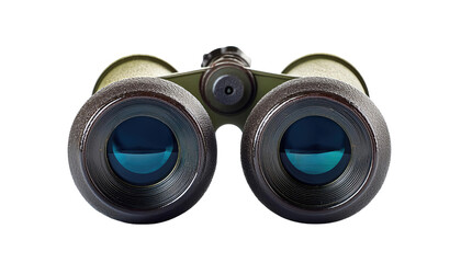 Black optical binoculars with zoom lens isolated on a white background for surveillance and discovery.