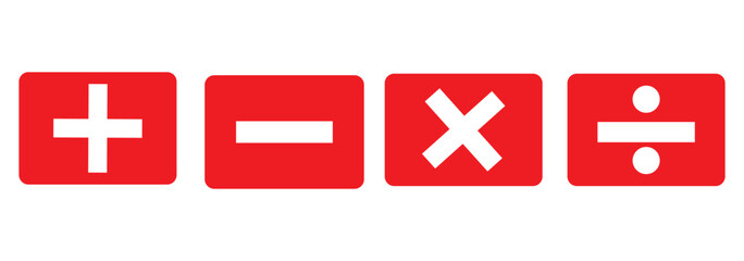 Basic mathematical symbol. Plus, minus, multiply, divide icon set. Plus and minus icon set. Math symbol.