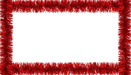 Red tinsel border on white background, ideal for festive designs