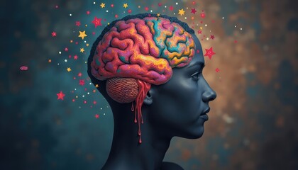 Obraz premium Surreal Anatomy: A Colorful Brain Radiating Creative Energy and Ideas