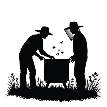 beekeepers tending hive silhouette clip art preview
