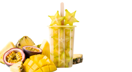 Presents Popsicle with Star Fruit and Tropical Fruits on Transparent Background Deliciously