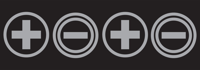 Obraz premium Plus and minus icon on black circle. Positive and negative sign symbol
