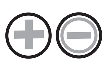 Obraz premium Plus and minus icon on black circle. Positive and negative sign symbol