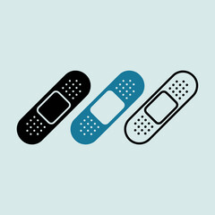 bandage, icon, vector, adhesive, patch, medical, firstaid, wound, care, plaster, strip, health, healing, injury, treatment, emergency, safety, healthcare, silhouette, outline, black, blue, sterile, pr