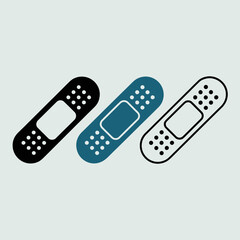 bandage, icon, vector, adhesive, patch, medical, firstaid, wound, care, plaster, strip, health, healing, injury, treatment, emergency, safety, healthcare, silhouette, outline, black, blue, sterile, pr