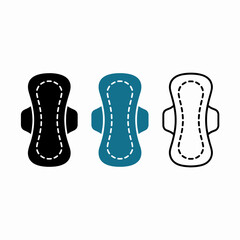 sanitary, pad, icon, vector, hygiene, menstrual, period, feminine, product, health, care, protection, absorbent, outline, silhouette, black, blue, wings, soft, comfort, clean, medical, personal, body,