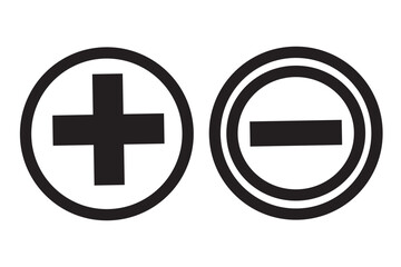 Obraz premium Plus and minus icon on black circle. Positive and negative sign symbol