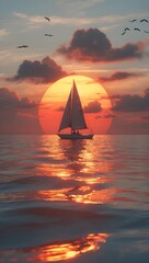 Sailboat at Sunset - Peaceful Ocean Scene