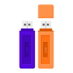 Blue and Orange Flash Drive Storage Device Vector. Flash Drive Icon on White Background.