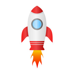 Rocket Launching Vector. Rocket Launching with Fire. Rocket Icon on White Background.