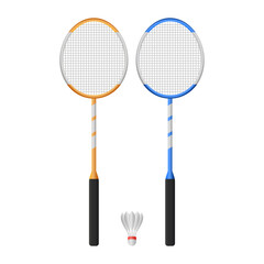 Badminton Rackets and Shuttlecocks Indoor Sports Vector. Two Badminton Rackets and Shuttlecocks on a White Background.