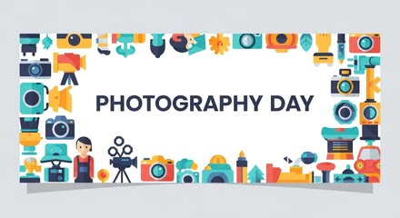 Obraz premium A Vibrant Frame of Photography Icons for a Festive Photography Day Banner