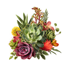 Fototapeta premium Elegant succulent arrangement on black backdrop showcasing vibrant textures and colors