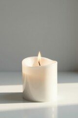 Pure white candle, smooth surface, isolated on white , tall, photography, white