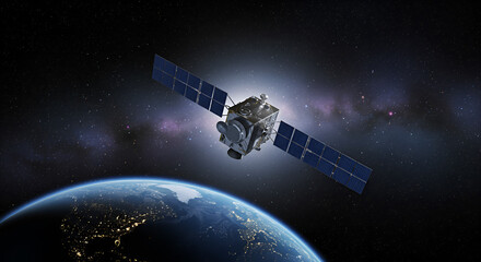 Spacecraft over Earth Cosmic observation scene