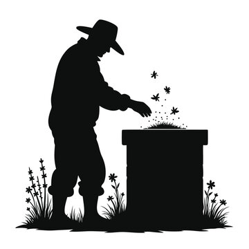 beekeeper tending beehive silhouette clip art preview