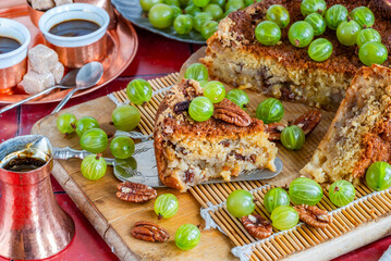 Delicious home baked gooseberry crumble cake
