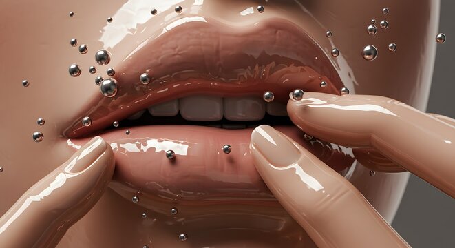 Glossy Lips, Metallic Bubbles, and Touching Fingers: A Digital Art Piece