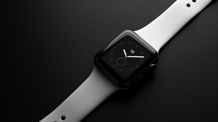 Modern square face smartwatch with white band on black background