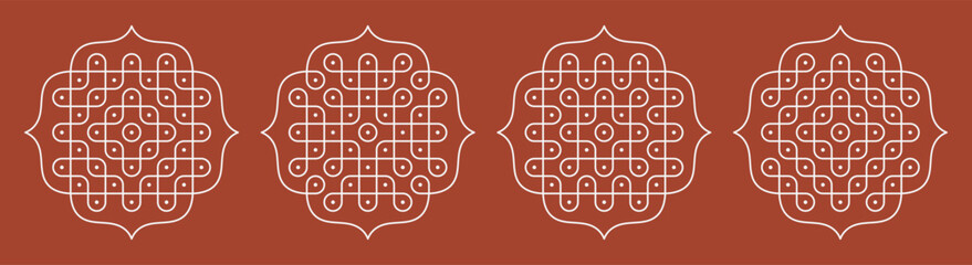 Set of Indian folk art pulli kolam. editable home decor patterns