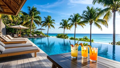 Luxury tropical resort with infinity pool facing the ocean