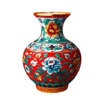 Exquisite Antique Chinese Vase with Floral Motifs on a Black Background Display