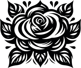Stylized Black and White Rose Illustration – Elegant Line Art Floral Design
