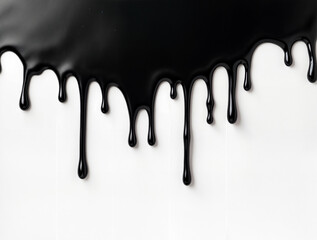 Black liquid dripping down white background
